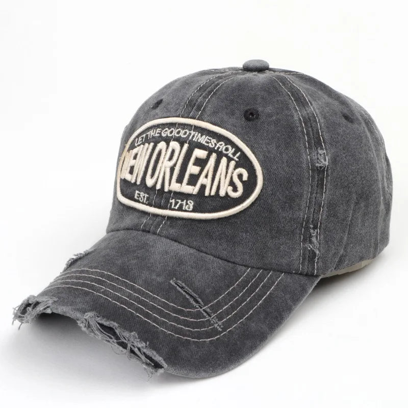 Vintage Letter Embroidered Washed Cotton Baseball Cap