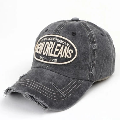 Vintage Letter Embroidered Washed Cotton Baseball Cap