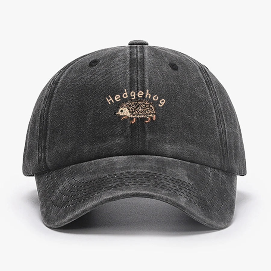Mini Hedgehog Embroidery Vintage Cotton Baseball Cap