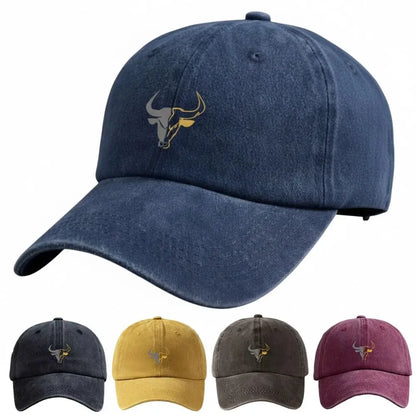 Washed Cotton Bull Head Printed Baseball Cap