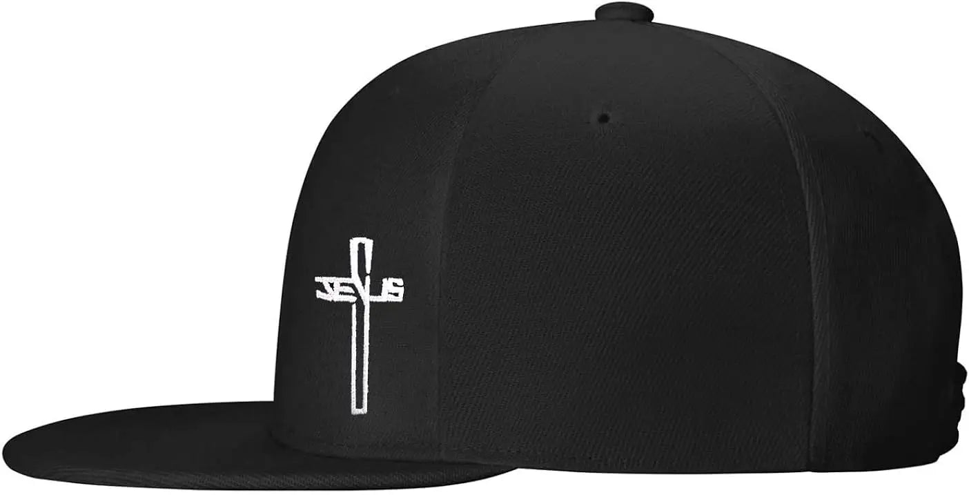 Christian Cross Embroidered Flat Brim Snapback Cap