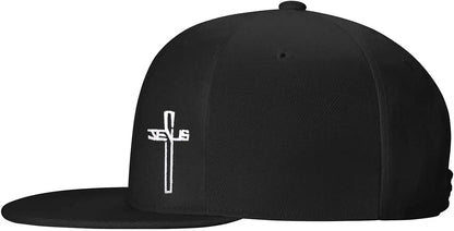 Christian Cross Embroidered Flat Brim Snapback Cap