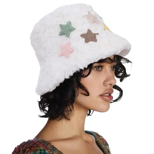Womens Winter Star Warm Plush Bucket Hat