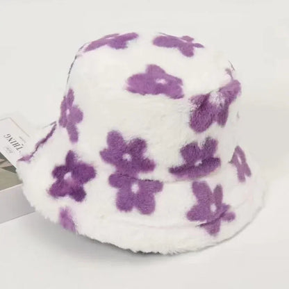 Women’s Floral Faux Fur Winter Bucket Hat