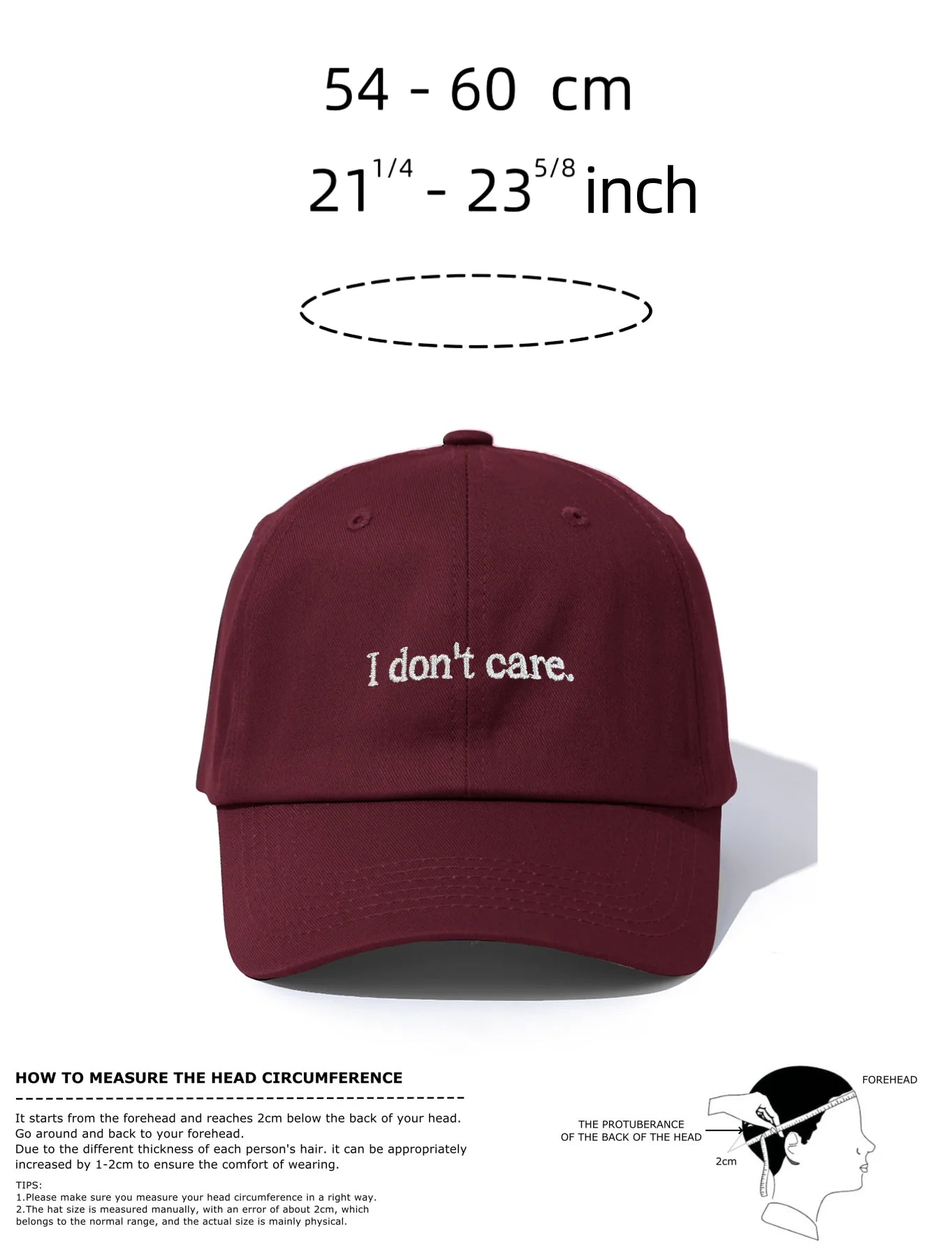 I Dont Care Embroidery Baseball Cap