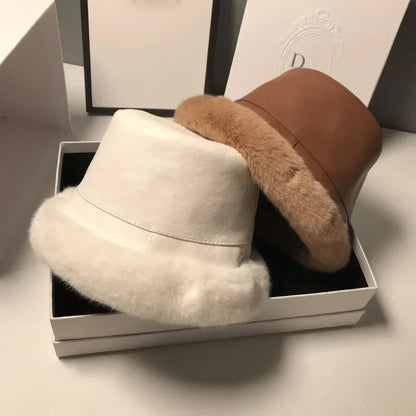 MAXSITI Faux Leather Fur Bucket Hat