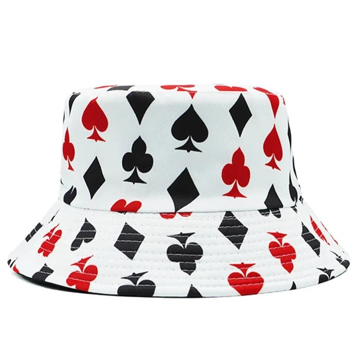 Poker Print Reversible Double Side Fashion Bucket Hat