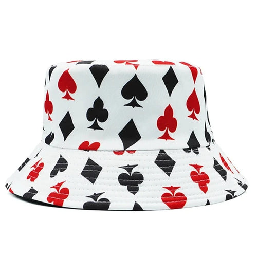 Poker Print Reversible Double Side Fashion Bucket Hat