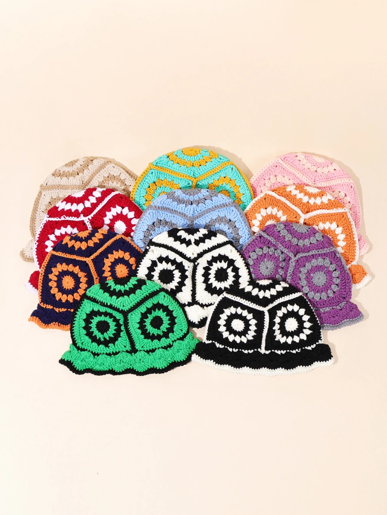 Handmade Vintage Geometric Crochet Bucket Hat