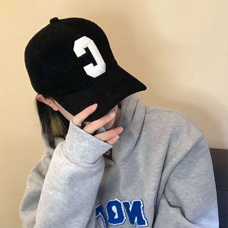 Corduroy Letter C Ponytail Baseball Cap