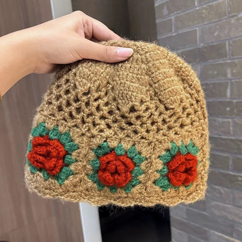 Korean Handmade Crochet Flower Warm Winter Bucket Hat