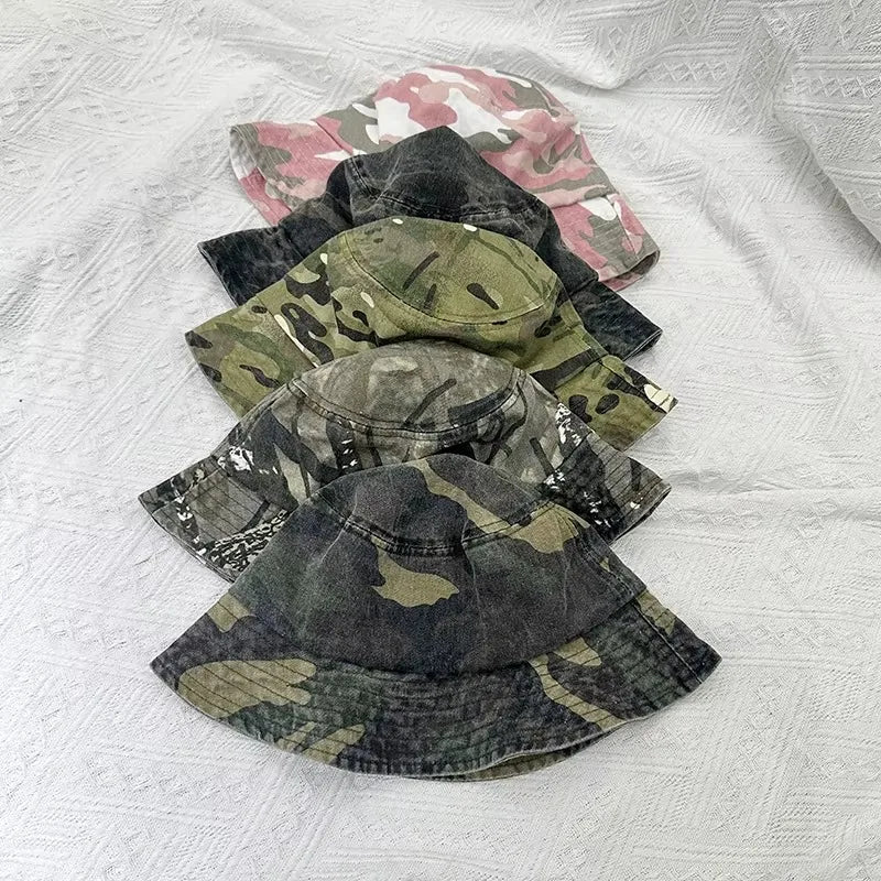 Washed Cotton Camouflage Outdoor Fisherman Bucket Hat