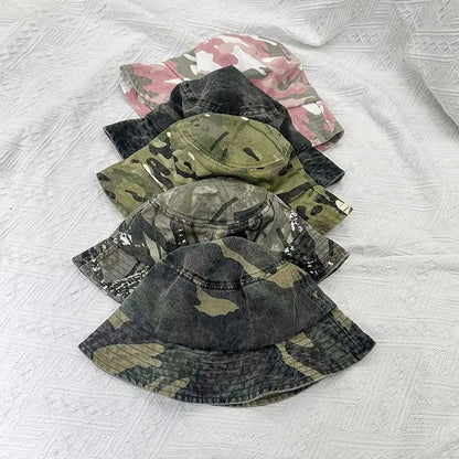 Washed Cotton Camouflage Outdoor Fisherman Bucket Hat