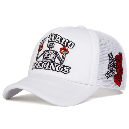 Unisex Skull Flame Embroidery Baseball Net Caps