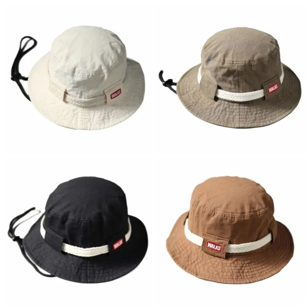 Retro Letter Drawstring Sun Bucket Hat