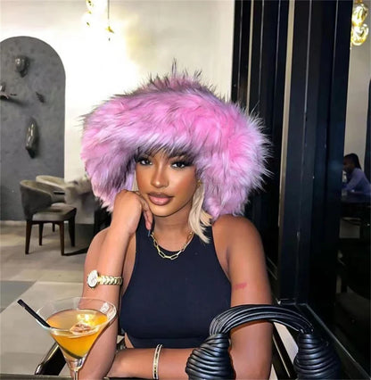 Fluffy Faux Fur Y2K Winter Bucket Hat