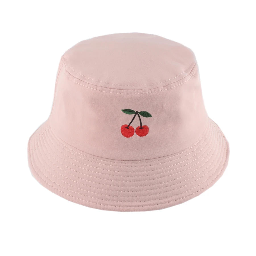 Cherry Embroidered Cartoon Summer Bucket Hat
