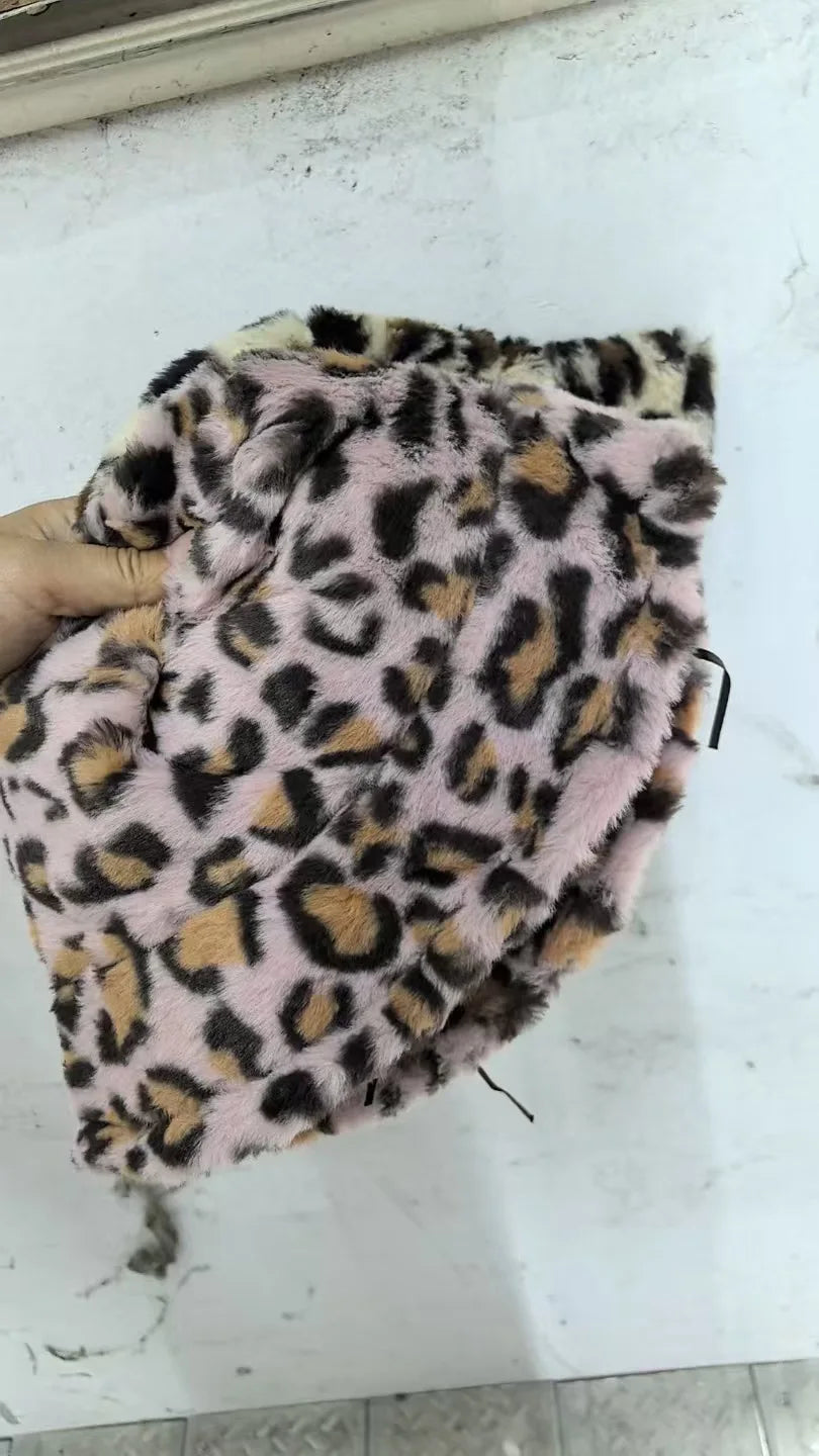 Winter Leopard Fleece Fisherman Bucket Hat