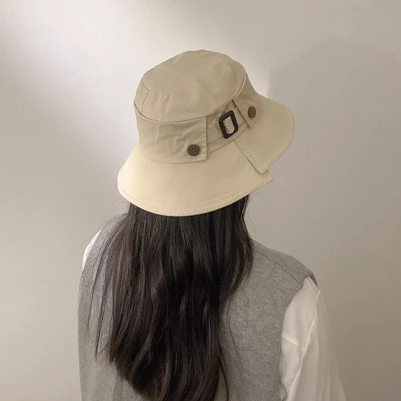 Designer Belt Buckle Bucket Hat Women Japanese Style Beach Sun Hat Sunscreen