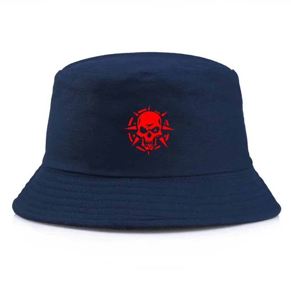 Unisex Red Skull Print Cotton Bucket Hat