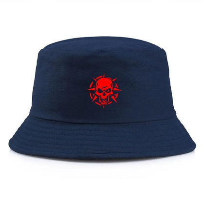 Unisex Red Skull Print Cotton Bucket Hat