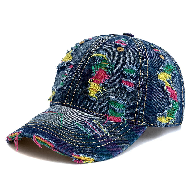 Tear Hole Vintage Stripe Baseball Cap Women