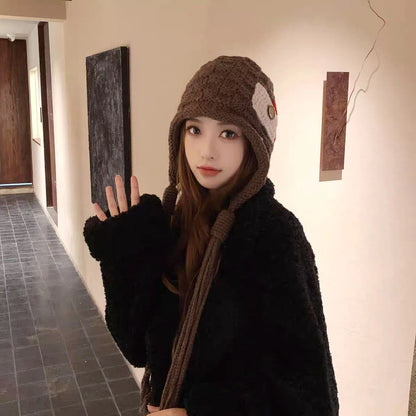 Knitted Wool Tassel Patchwork Winter Bucket Hat
