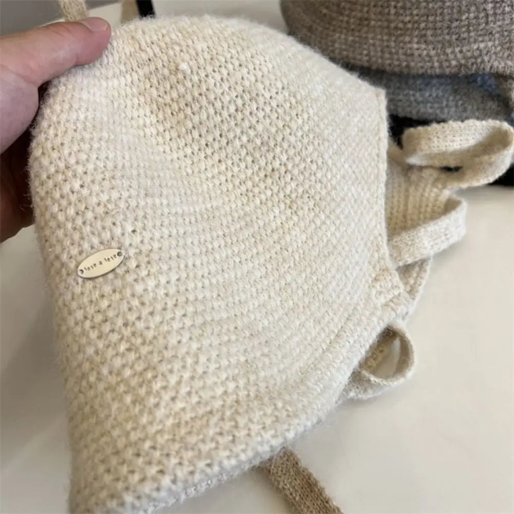 Wool Blend Rope Back Knitted Bucket Hat