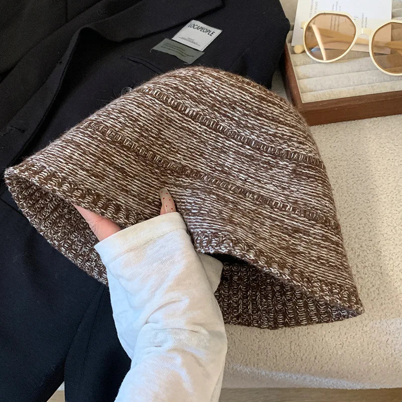 Japanese Mixed Color Knitted Foldable Winter Bucket Hat