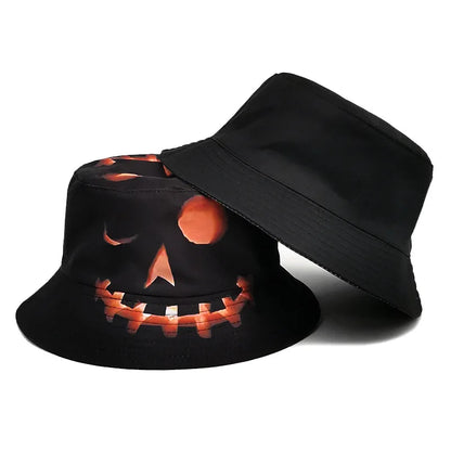 Halloween Pumpkin Ghost Reversible Bucket Hat