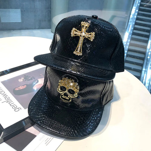 Leather Street Style Flat Brim Hip Hop Cap