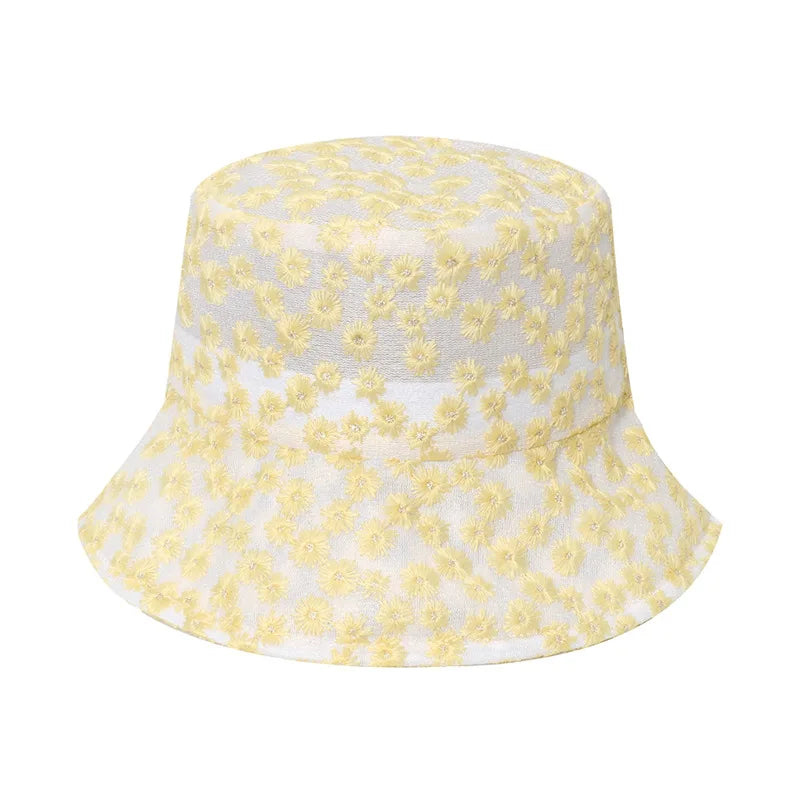 Panama Lace Transparent Flower Korean Beach Bucket Hat
