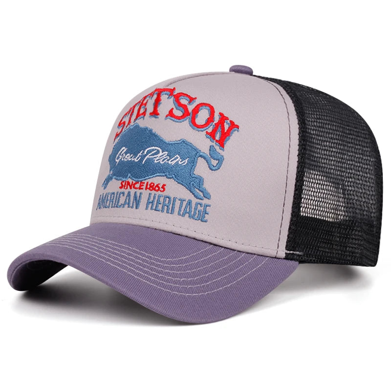 STETSON Red Bear Personalized Mesh Flat Brim Baseball Hat