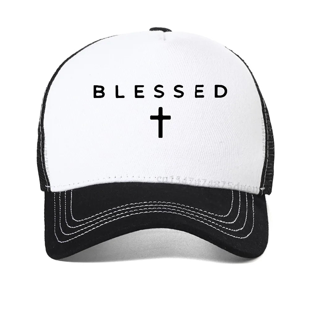 Blessed Cross Geometric Pattern Mesh Baseball Cap