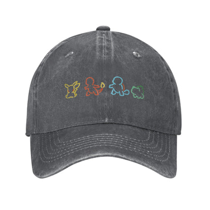 Pokemon Pikachu Bulbasaur Distressed Denim Baseball Cap