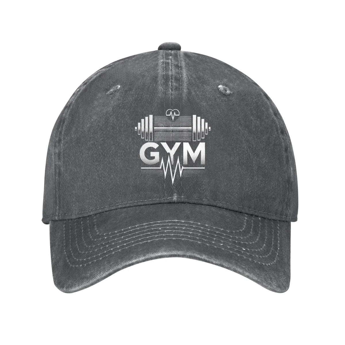 Gym Workout Heartbeat Barbell Distressed Dad Baseball Cap