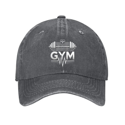 Gym Workout Heartbeat Barbell Distressed Dad Baseball Cap