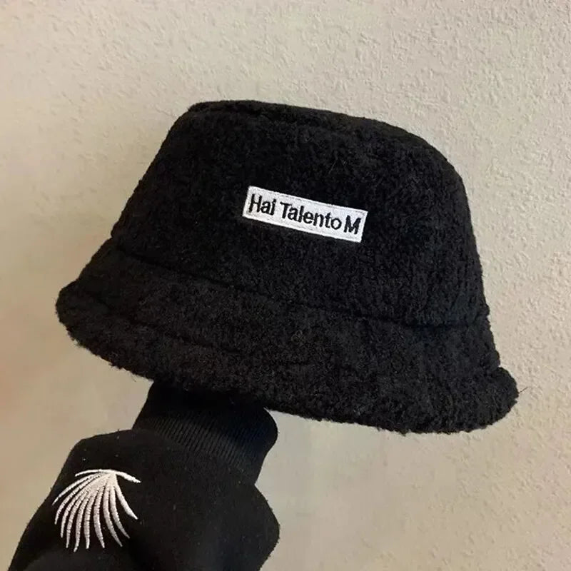 Korean Japanese Lamb Wool Retro Bucket Hat