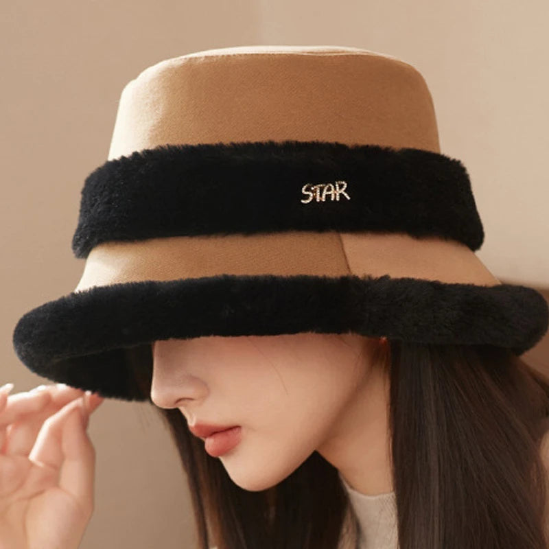 Women's Plush Bucket Hat with Ear Protection