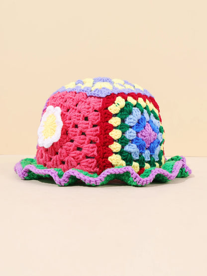 Flower Wool Hollow Knit Bucket Hat