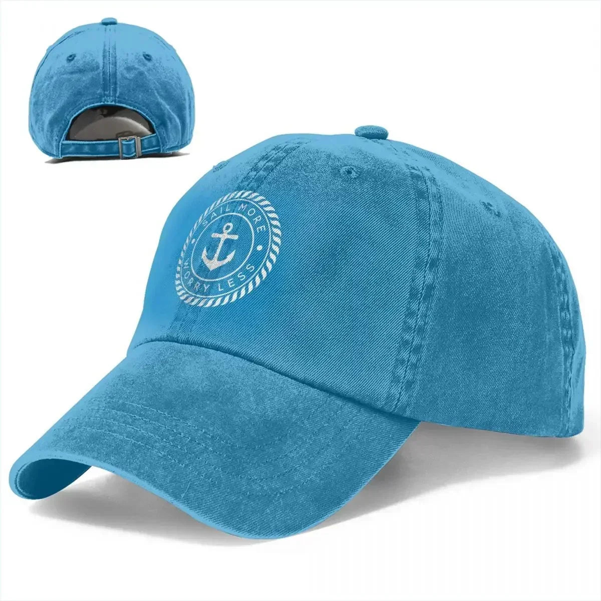 Sail More Worry Less Nautical Anchor Baseball Cap