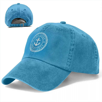 Sail More Worry Less Nautical Anchor Baseball Cap