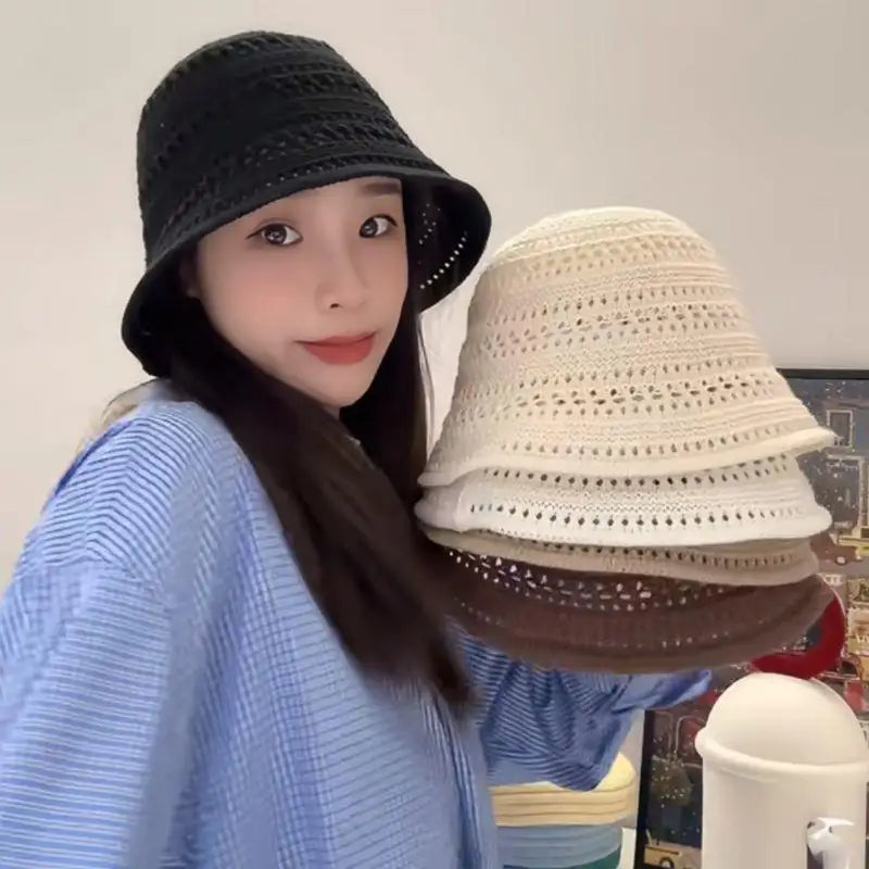 Wide Brim Crochet Hollow Breathable Summer Bucket Hat