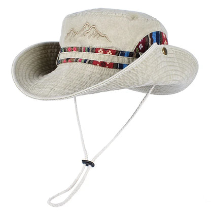 Vintage Embroidered Wide Brim Bucket Hat Unisex