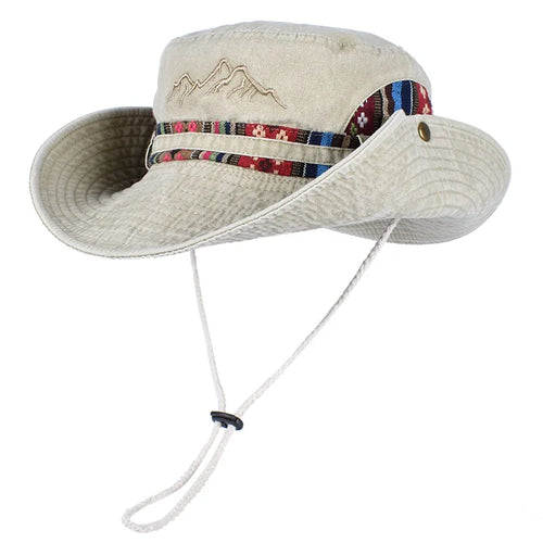 Vintage Embroidered Wide Brim Bucket Hat Unisex