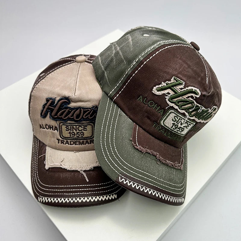 Korean Vintage Washed Embroidered Letter Baseball Cap