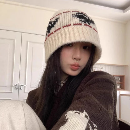 Korean Retro Jacquard Wool Bucket Hat