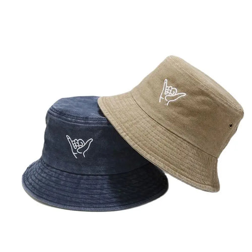Cotton Cartoon Gesture Embroidery Bucket Hat