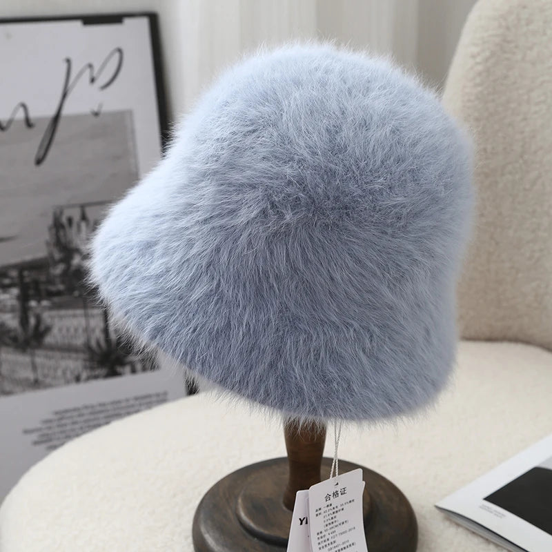 Angora Fluffy Winter Bucket Hat