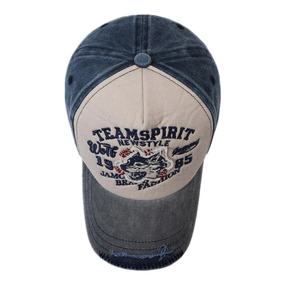 Vintage Wolf Embroidery Washed Baseball Cap